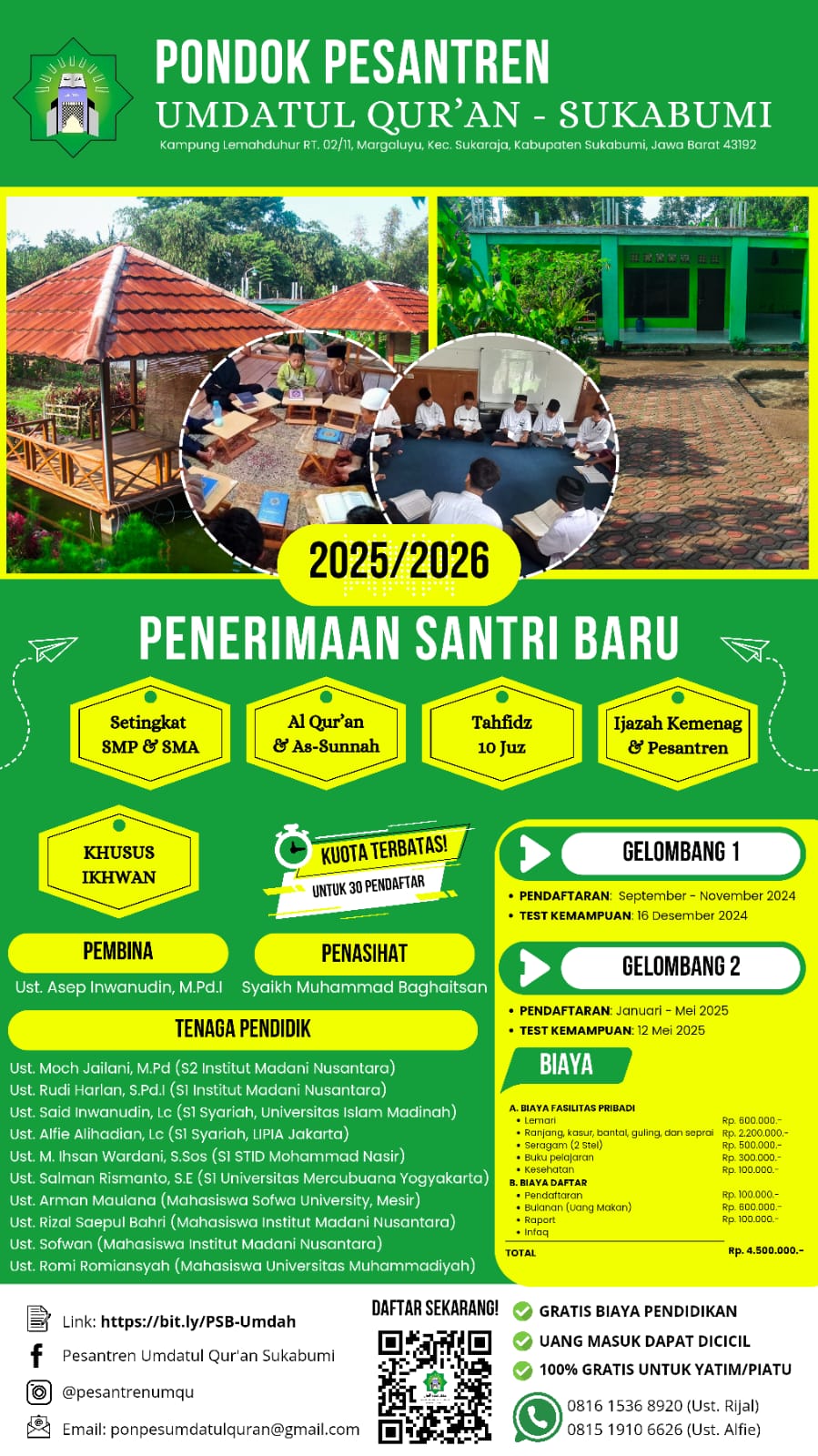 Penerimaan Santri Baru Pesantren Umdatul Quran Tahun Ajaran 2025-2026